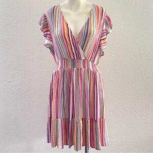 Label of Love Striped Mini Dress Size M Medium Boho V Neck Size XL